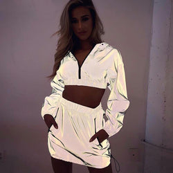 [Reflective] tracksuit crop top 2 piece set