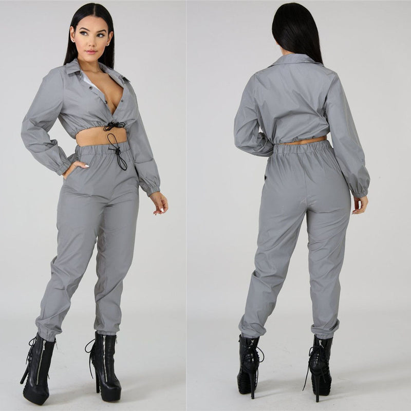 Reflective] tracksuit crop top 2 piece set – Vercile